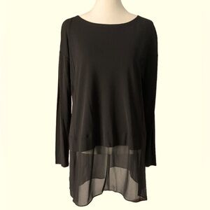 Eileen Fisher 100% Silk Black Long Sleeve Tunic Top